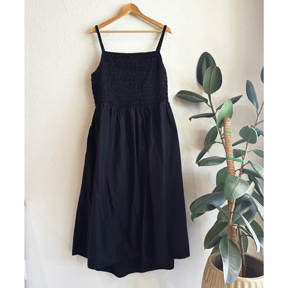 Old Navy Smocked Midi Poplin Dress 3X Open Back Fit & Flare Sleeveless Black - Picture 1 of 9